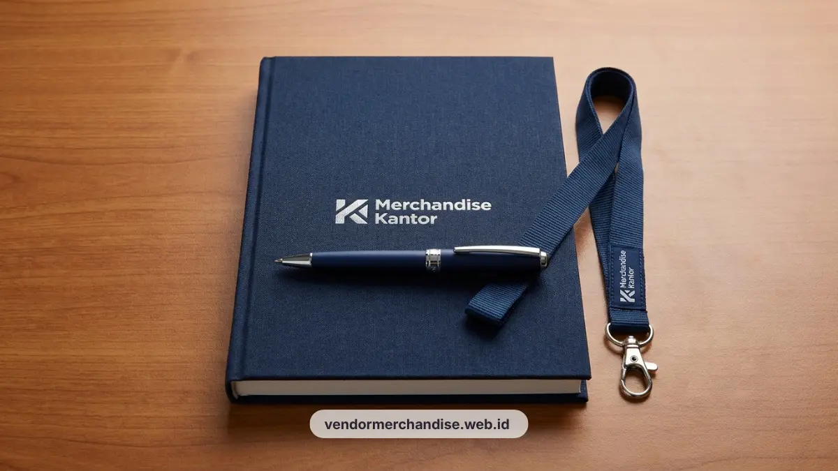 Ilustrasi notebook dan lanyard seminar kit
