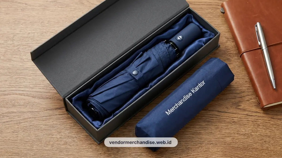 Ilustrasi gift box payung Merchandise Kantor
