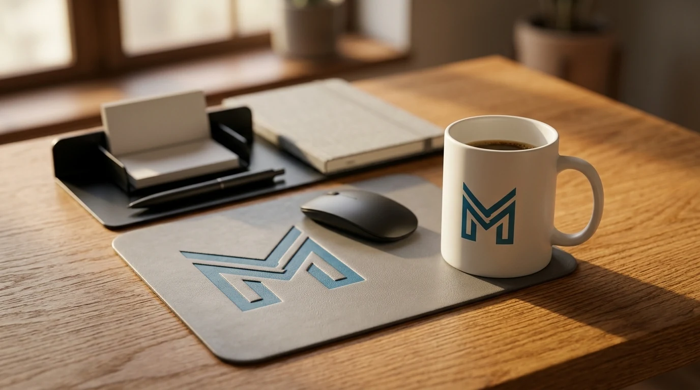 Alat tulis kantor dengan logo perusahaan
