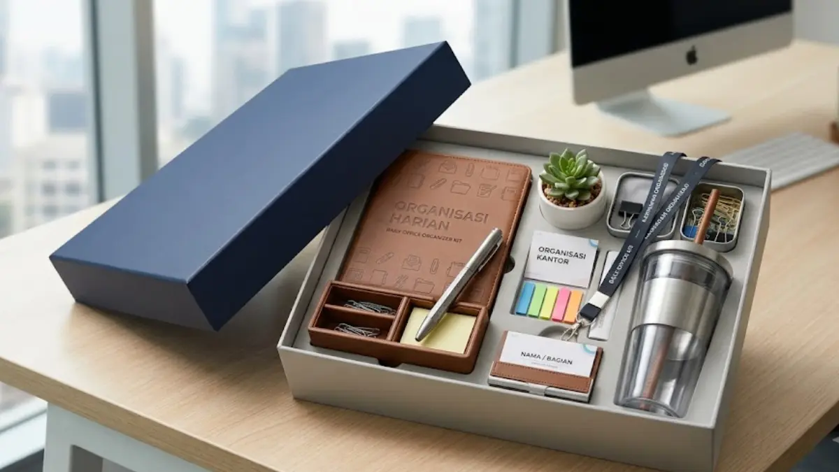 Alat tulis dan organizer dalam paket daily office kit kantor
