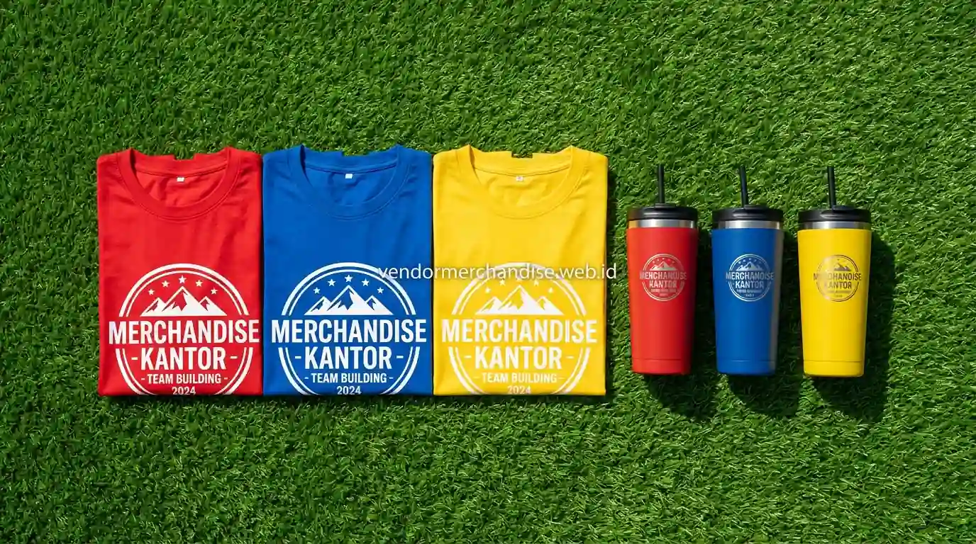 kaos dan tumbler custom logo sebagai merchandise team building