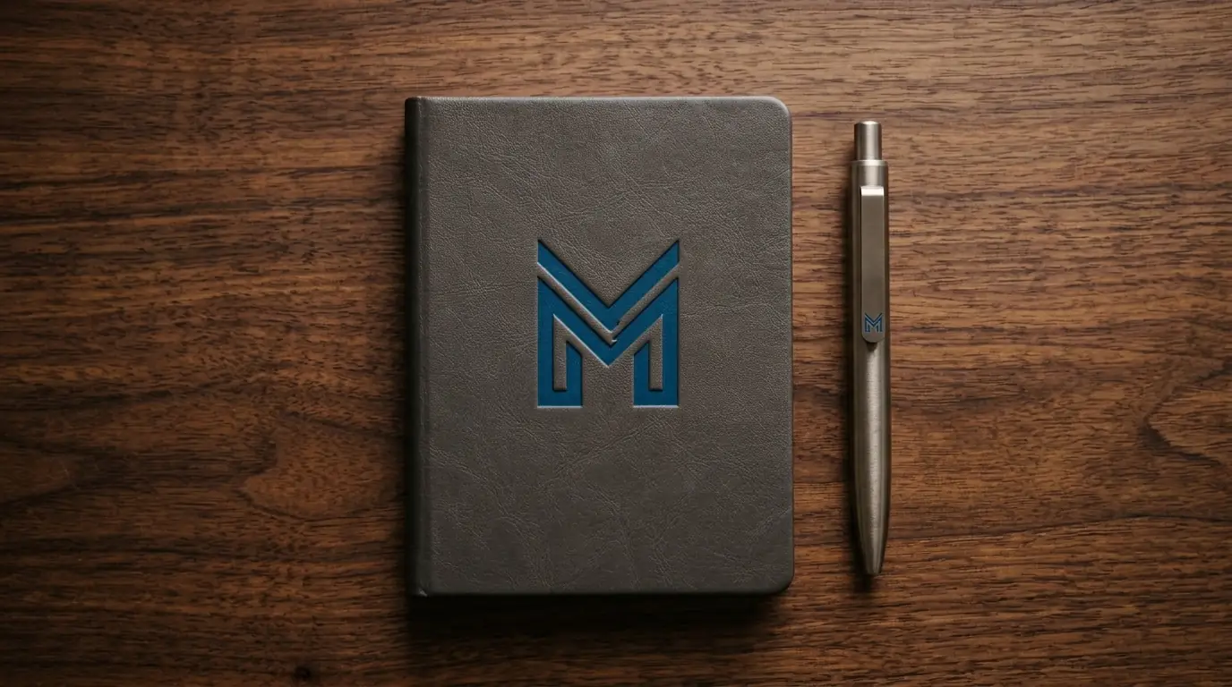 Ilustrasi notebook dan pulpen premium media gathering