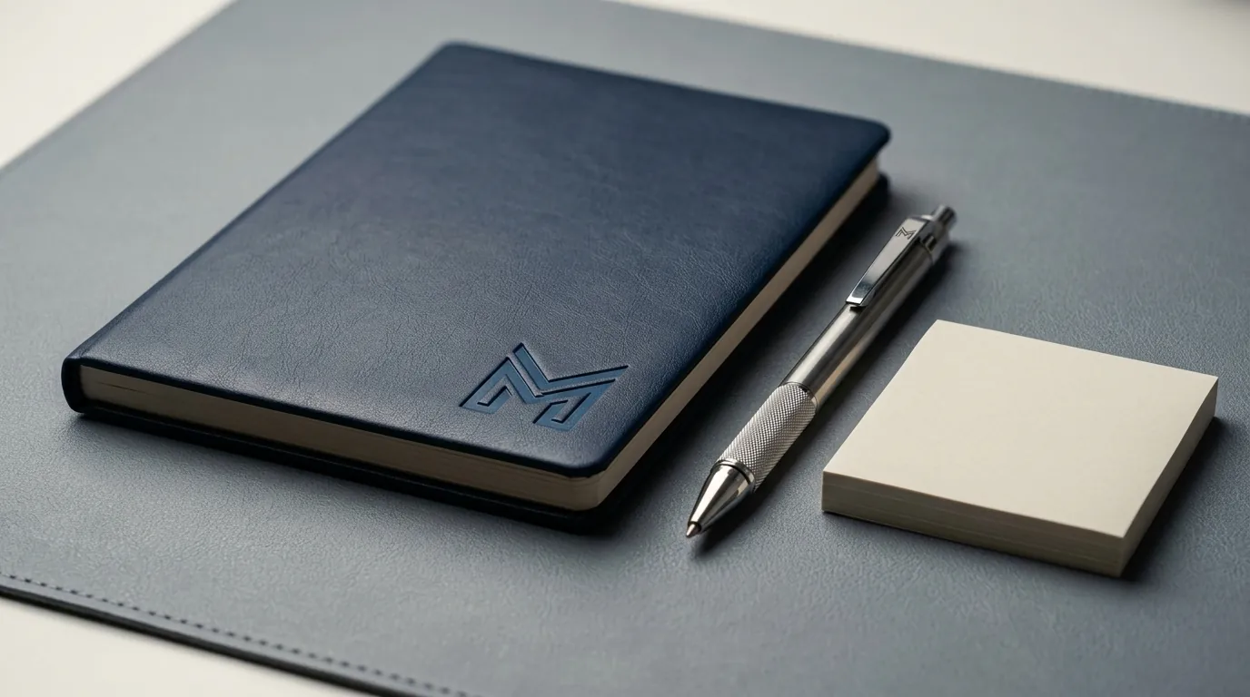 Ilustrasi notebook dan pulpen untuk orientasi karyawan