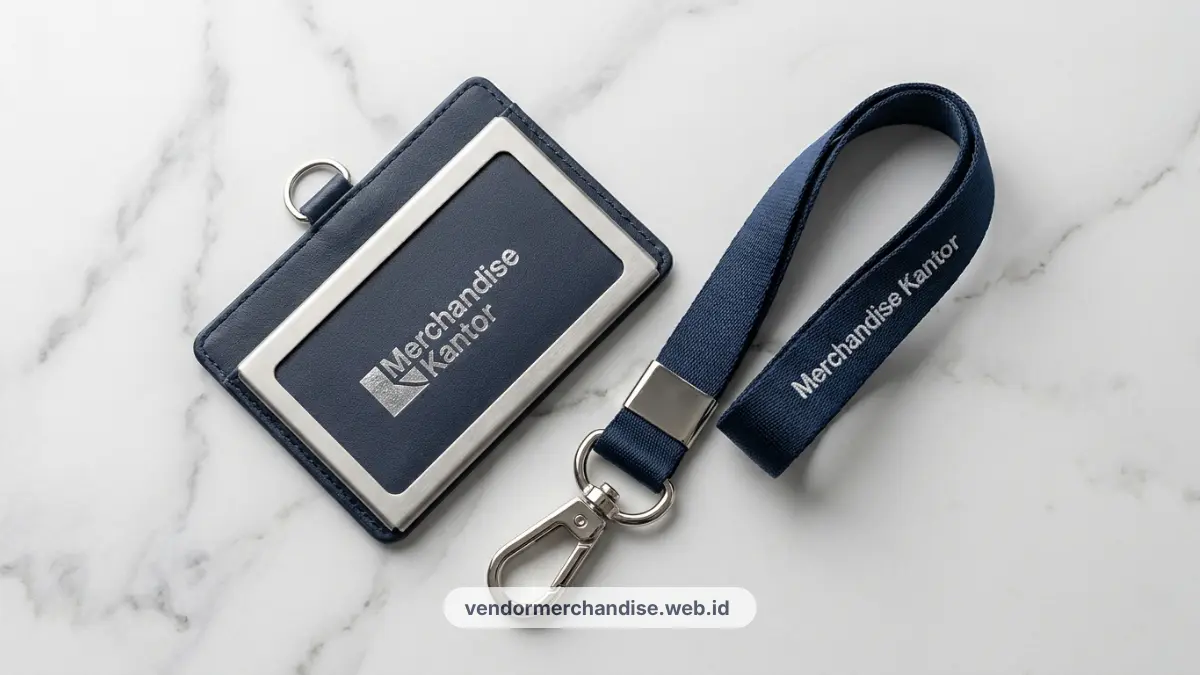Ilustrasi lanyard perusahaan dengan klip metal premium elegan