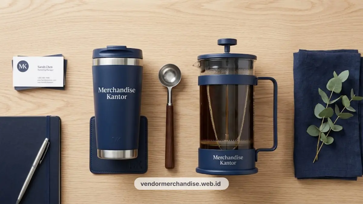 Ilustrasi merchandise set minum kopi korporat