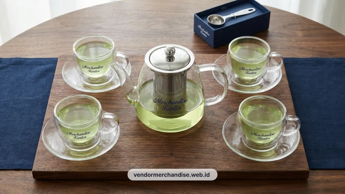 Ilustrasi set teh kaca tempered modern minimalis