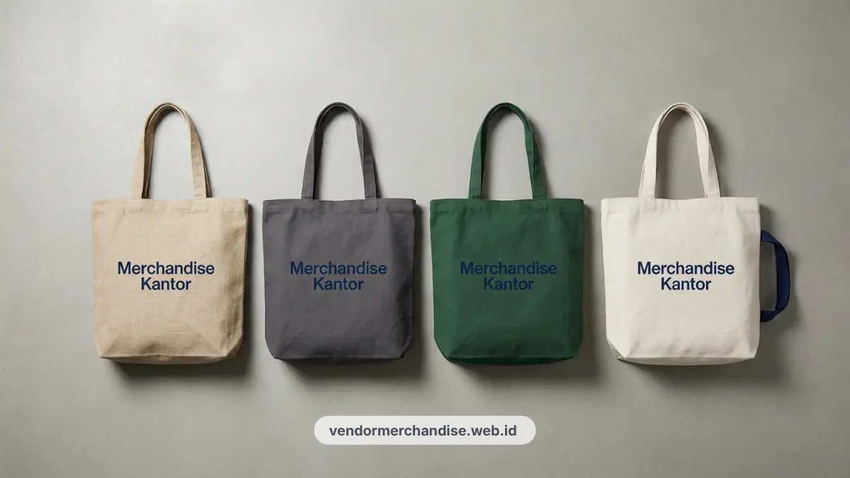 Ilustrasi koleksi tote bag kanvas merchandise kantor berbagai warna