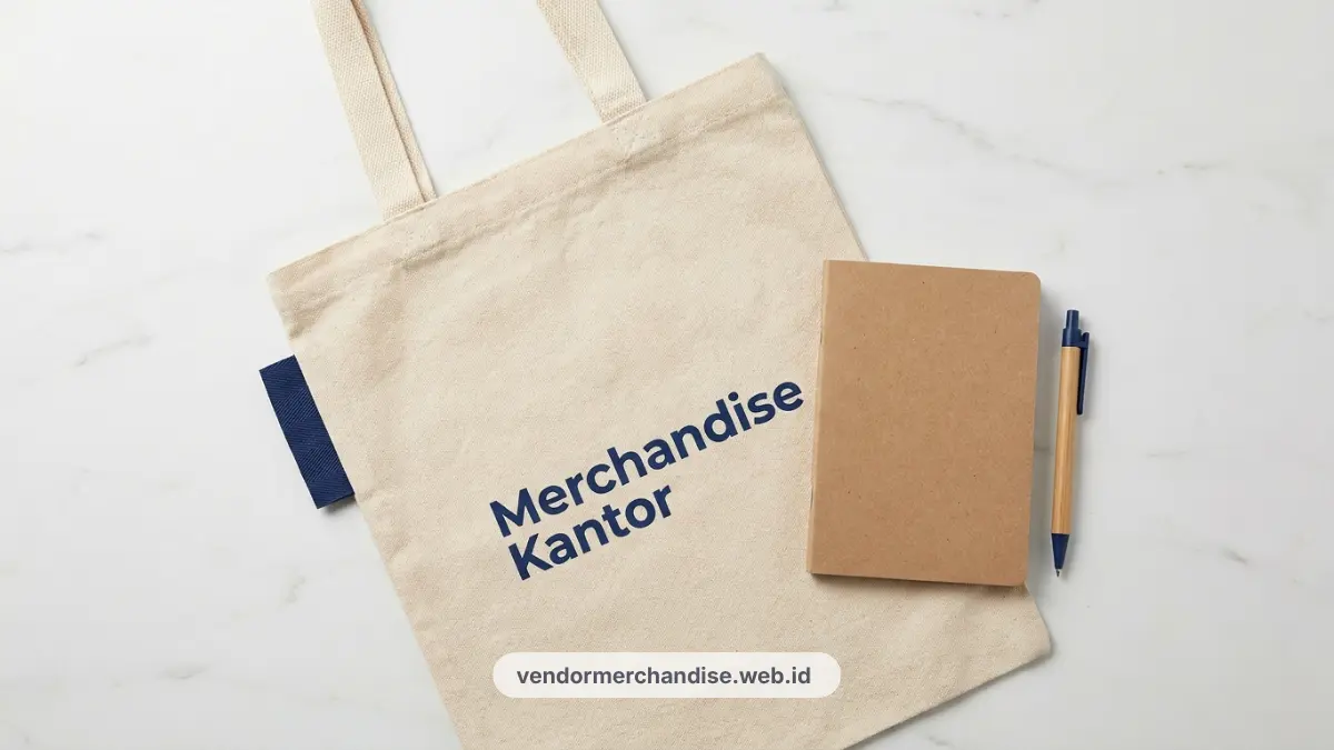 Ilustrasi tote bag kanvas dan notes suvenir kantor premium